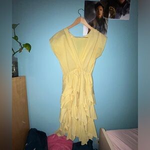 Yellow frilled wrap dress size medium